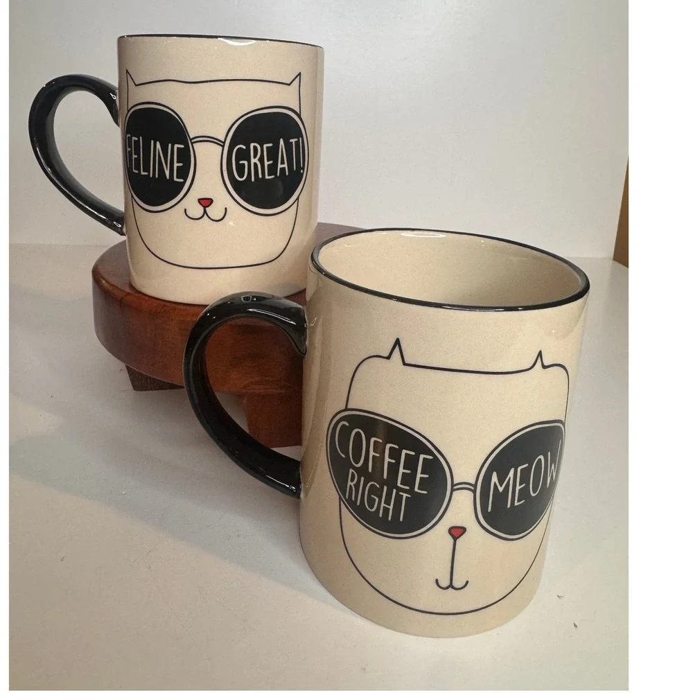 PET by Home Essentials Cat Mugs Set of 2 Feline Great Coffee Right Meow